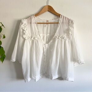 Free People Lace Button Down Top in White
